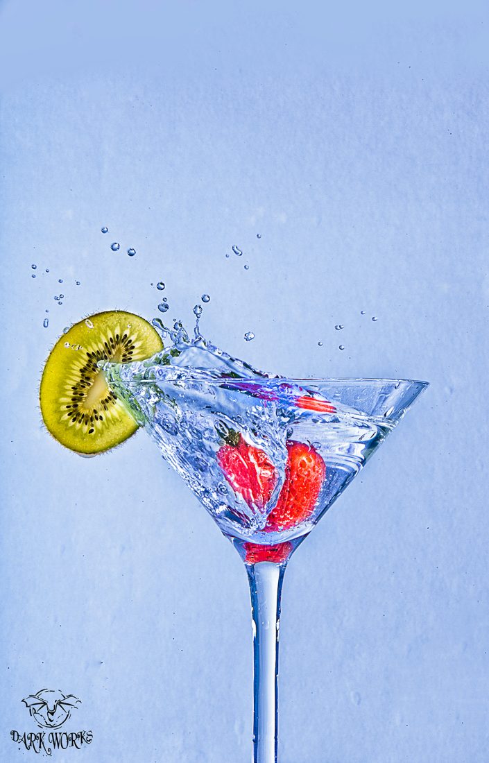 artwork - martini - kiwi - water - splash - strawberry - photography